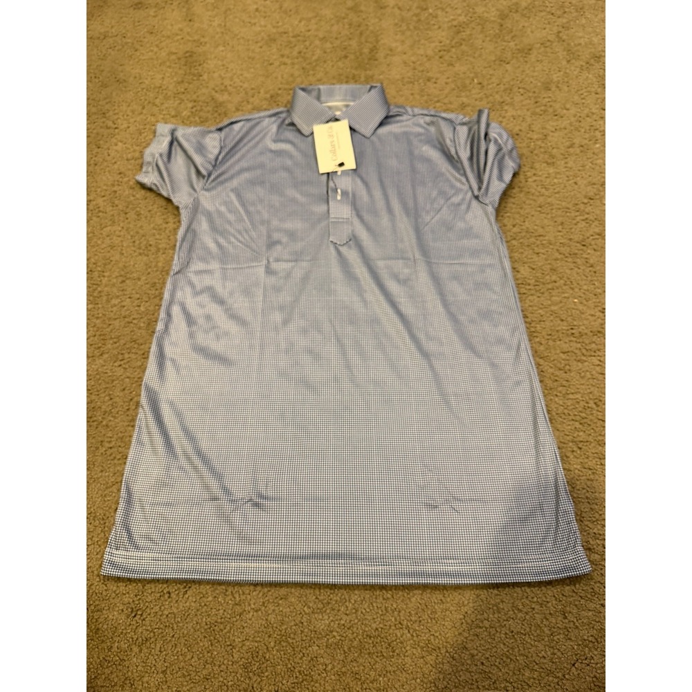 Collars And Co Mens Short Sleeve Polo Blue White Size Small NWT